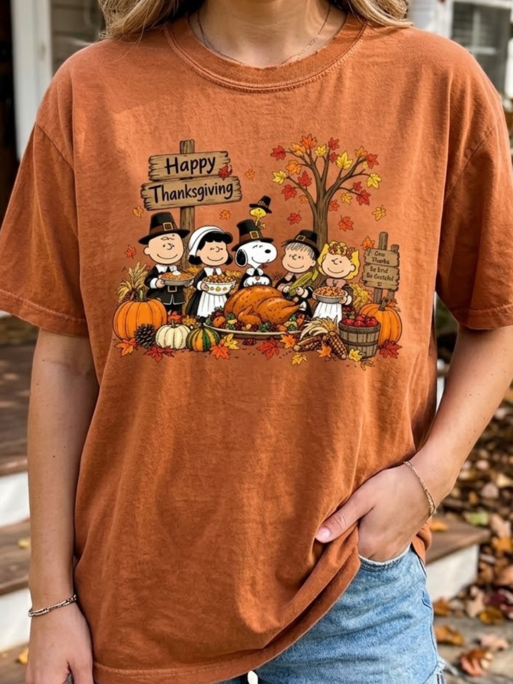 Orange Peanuts Thanksgiving cotton Graphic Tee